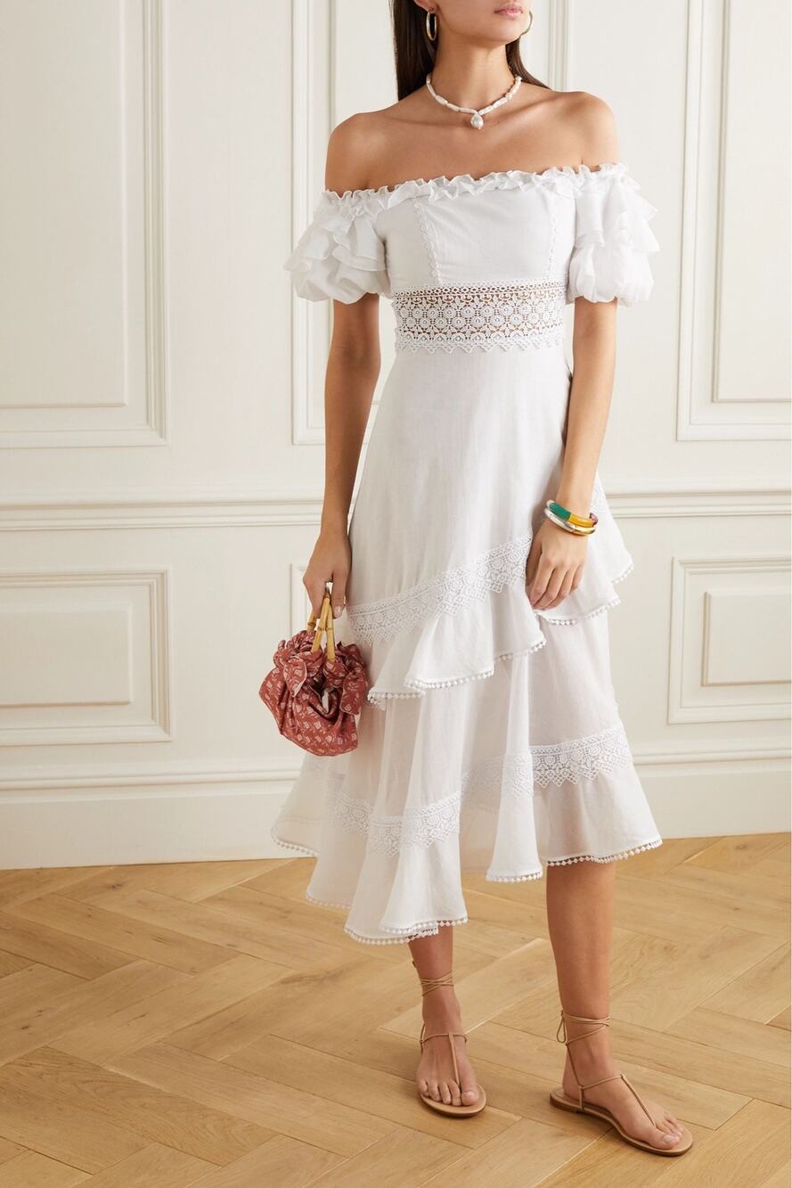 Charo Ruiz Ibiza white cotton Carmen asymmetric crochet mini dress sz XS
